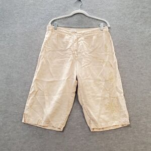 Kleen Women Pants Large Cream Linen Crop High Rise Embroidered Pockets